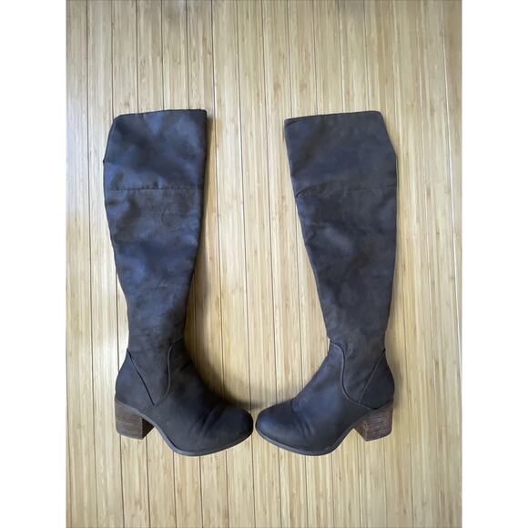 Report Fisher Women’s Boots Size 7.5 Riding Boot Over the Knee Brown Half Zip - Picture 2 of 16